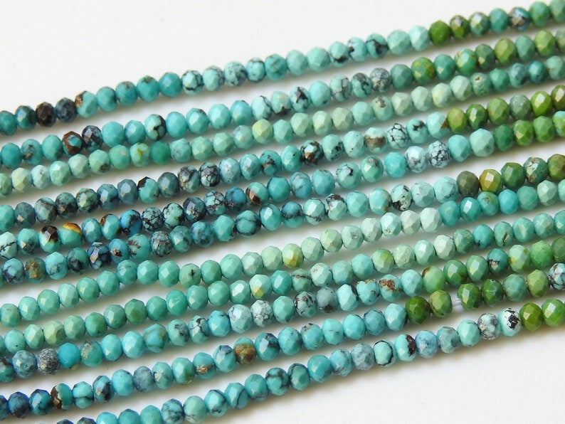 Natural Arizona Turquoise 1 Strand 13 Inches Multi Shaded Micro Faceted Roundel Beads 2 MM Approx Turquoise Beads Turquoise Jewelry pme B2