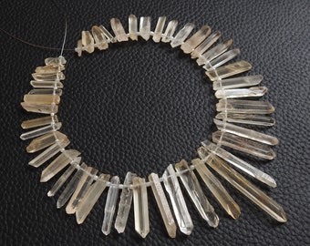 Puntas de cuarzo cristalino natural en bruto, venta al por mayor de puntas de piedra mineral en bruto para sanación, suministros de cristal suelto de 20-35 mm de largo, hebra de 8 pulgadas R6