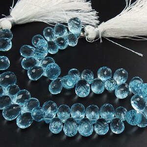 Aqua Blue Quartz Drop Micro Faceted For Making Jewelry 8Inch Strand 8X10To7X10MM Approx Wholesaler Supplies PME-QB
