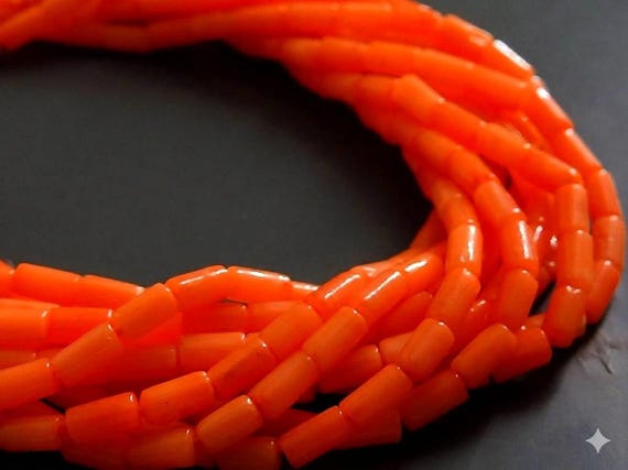 Orange Coral Beads Smooth Polished Tube Cylinder Shape 15 Inch Strand 4x2mm Loose Stone Spacer for Necklace Bracelet Making Supplies