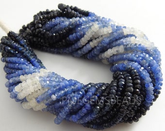 Blue Sapphire Multi Shaded Faceted Roundel Bead/For Jewelry Makers/16Inches 3MM Approx/100%Natural/PME-B6