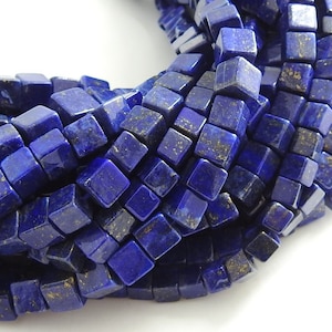 Lapis Lazuli Cube Box Bead Smooth Polished For Jewelry Making 16Inch Strand CB2