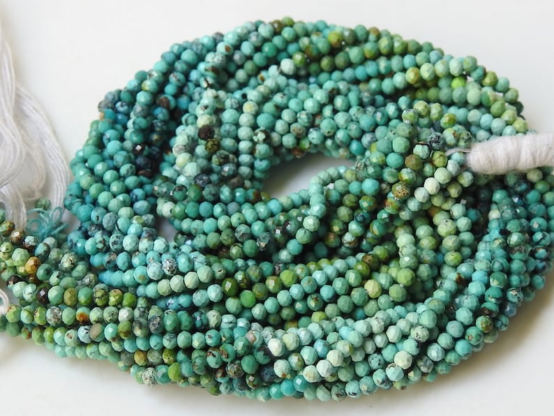 Natural Arizona Turquoise 1 Strand 13 Inches Multi Shaded Micro Faceted Roundel Beads 2 MM Approx Turquoise Beads Turquoise Jewelry pme B2