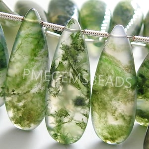 Green Moss Agate Smooth Teardrop For Making Jewelry 2Piece 30X10MM Natural Stone PME-CY3