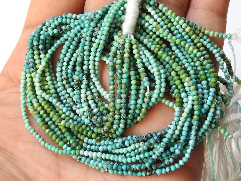 Natural Arizona Turquoise 1 Strand 13 Inches Multi Shaded Micro Faceted Roundel Beads 2 MM Approx Turquoise Beads Turquoise Jewelry pme B2