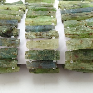 Green Kyanite Natural Rough Stick Bead 9Inches 20-25MM Long Approx Double Drilled Loose Raw Stone For Making Jewelry R6