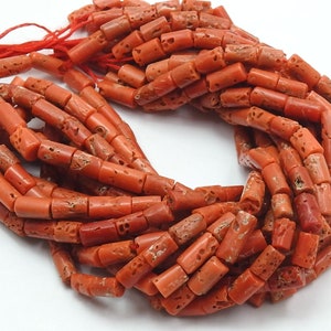 Red Coral Smooth Tube Shape Bead 16Inch 7X5To10X5MM Approx Wholesaler Supplies New Arrival Natural Stone BK-CR2