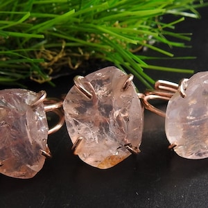 Anneau réglable en cuivre naturel pour fil rugueux en quartz rose/Pierre minérale en vrac/Unique en son genre/Grossiste/Fournitures/15-20 MM de long/CJ-1