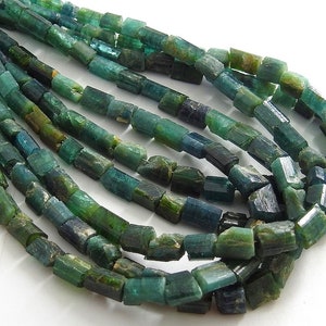 Green Tourmaline Natural Rough Crystal Tube Shape Bead Loose Raw Stone Necklace Bracelet 10Inches Strand 8X4To6X4MM RB2
