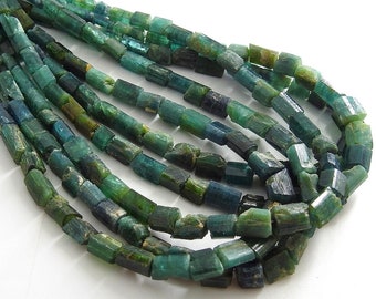 Collar y pulsera de turmalina verde natural en bruto, con cuentas de cristal en forma de tubo, piedra suelta, 25 cm de largo, 8 x 4 a 6 x 4 mm, RB2