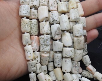 Perline tubolari lisce di corallo bianco naturale, filo da 20 cm (8 pollici), 10x6 - 20x10 mm, per la creazione di gioielli.