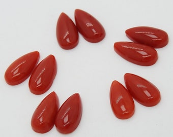 Red Coral Smooth Pear Shape Cabochon/Loose Stone/Handmade/One Of A Kind/Earrings Jewelry/14X7Pair/100%Natural/CR2