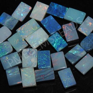 Cabochão retangular liso de opala australiana, duplo, multifogo, lote com 10 peças, pedra solta feita à mão para fazer joias, preço de atacado MS