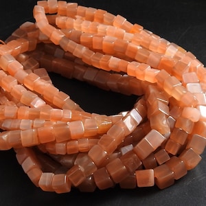 Peach Moonstone Smooth Cube Box Bead 16Inches Strand Wholesaler Supplies New Arrival Natural Stone PME-CB1