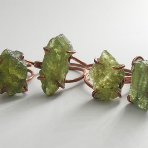 Grossularite Green Garnet Wire Wrapping Adjustable Copper Ring/Minerals Stone/One Of A Kind/15-20MM Long/CJ-1