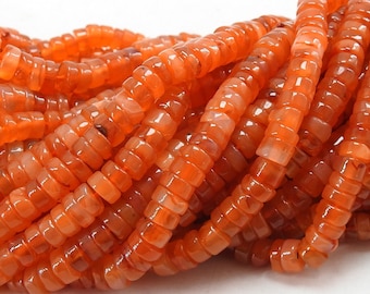 Natural Carnelian Smooth Tire Beads, Coin Wheel Shape Loose Stone, 16 Inches Strand Gemstone Bead for Jewelry Making, Craft Supply PME-T1
