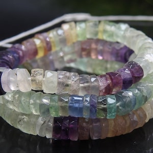 Fluorite Multi Shaded Faceted Tire Bead/Coin/Button/8Inches Strand 6-7MM/Wholesaler/Supplies/Natural Stone/PME-T1
