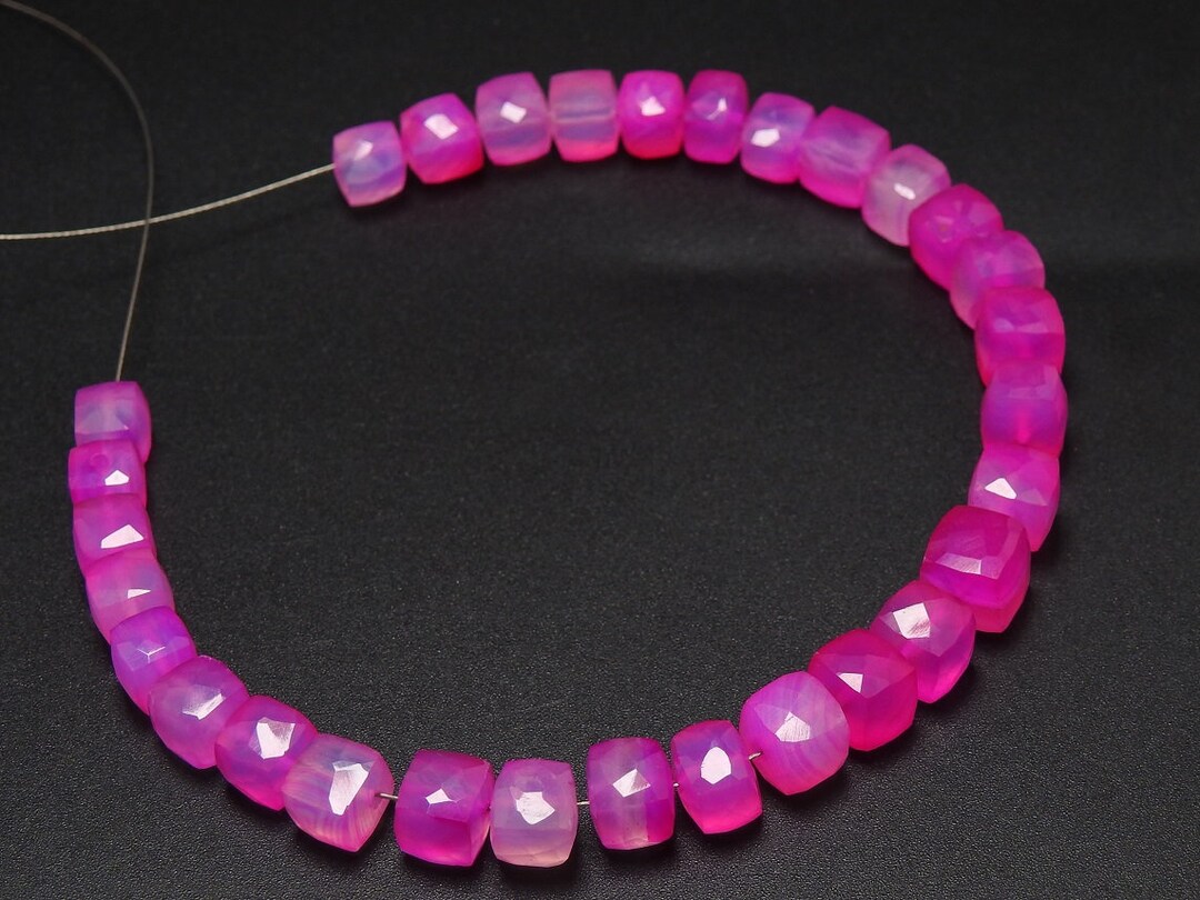 Rubilite Hot Pink Chalcedony Faceted Cube Box Beads/cuboid Shape ...