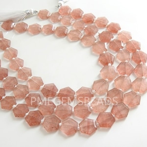 Cuentas hexagonales facetadas de cuarzo fresa para joyería, 20 unidades, 12 x 12 a 11 x 11 mm, piedra natural PME-B6