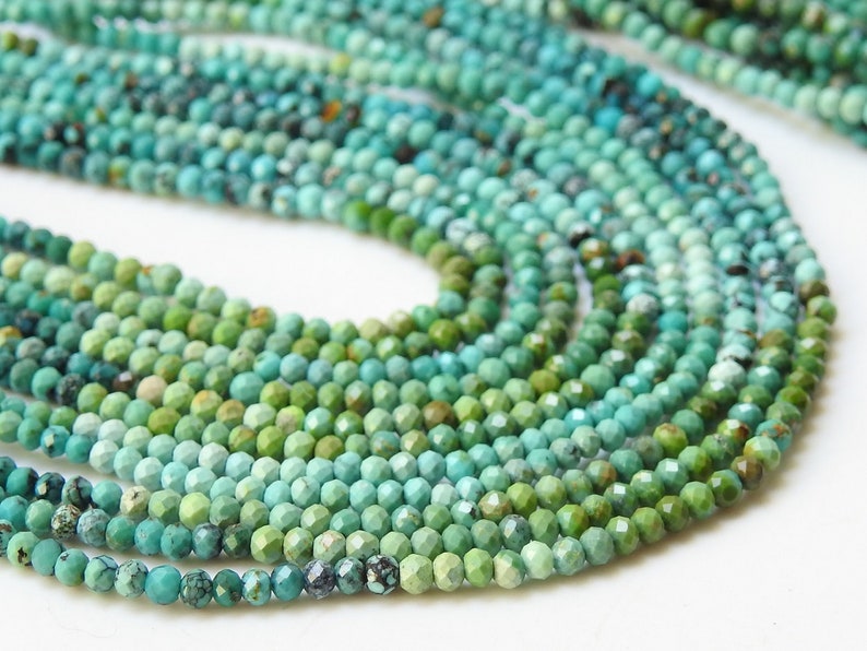 Natural Arizona Turquoise 1 Strand 13 Inches Multi Shaded Micro Faceted Roundel Beads 2 MM Approx Turquoise Beads Turquoise Jewelry pme B2