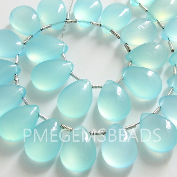 Aqua Blue Chalcedony Smooth Teardrop/12X8MM/Drop/Handmade Loose Stone/For Making Jewelry/Earrings Pair/PME-CY2