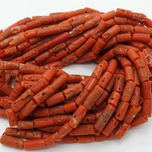 Red Coral Smooth Tube Shape Bead For Making Jewelry 8Inches Strand 7X8MM Approx Natural Stone BK-CR2