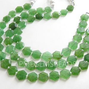 Cuentas de cuarzo fresa verde facetadas con forma hexagonal/tira de 20 piezas, 10 x 11 mm aproximadamente/PME-B6
