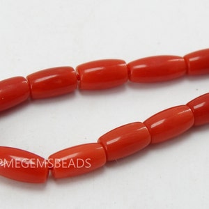 Red Coral Barrel Beads: Smooth Polished Gemstone Jewelry Making, 16 Inch