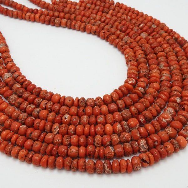 Cuenta redonda lisa de coral rojo para hacer joyas - Hilo de 20 cm - Suministros para mayoristas - Piedra natural BK-CR2