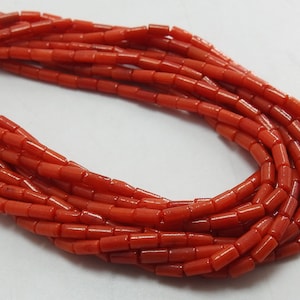 Red Coral Smooth Tube Shape Bead For Making Jewelry 16Inches Strand 4X2MM BK-CR2