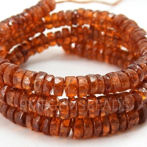 Natural Hessonite Garnet Faceted Tire Beads, 8 Inches Rondelle Strand, Cinnamon Orange Coin Button Wheel Loose Stone, Wholesale Supplies