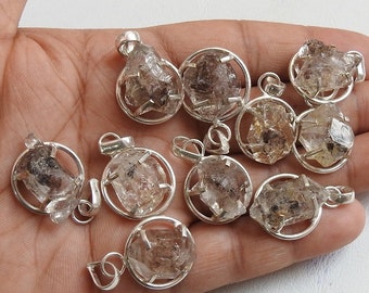 Herkimer Diamond Natural Crystal Rough Brass Pendent/Minerals Stone/Raw Jewelry/Fashionable Bead/15-20MM Long/CJ1