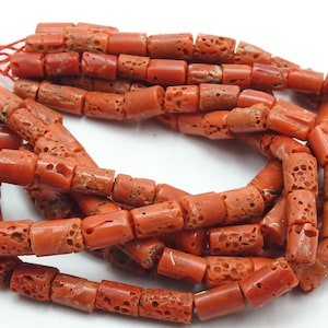 Red Coral Smooth Tube Shape Bead 16Inch 10X6To14X8MM Approx Wholesaler Supplies New Arrival Natural Stone BK-CR2