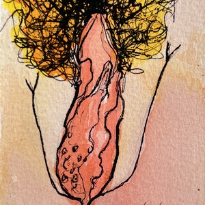 VULVA DESSIN - Art Yoni coloré - Art de la vulve fait à la main - Aquarelle originale à la plume et à l'encre - pas une impression
