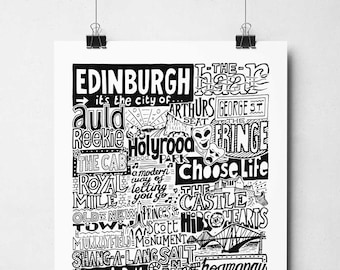 Edinburgh Schotland kunstafdruk | Handgetekende stadsgezicht