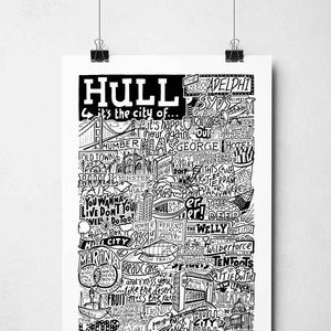 Hull Landmarks Wall Art Print | Hull Gifts Typography Poster