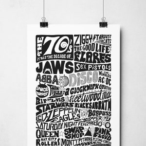 Me encanta la impresión de arte de pared de los años 70 / Póster de ilustración de tipografía de los años 70 / Crecí en los años 70