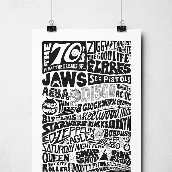 I Love the 1970s Wall Art Print | 70s Typography Illustration Poster | Grew up in the 70s