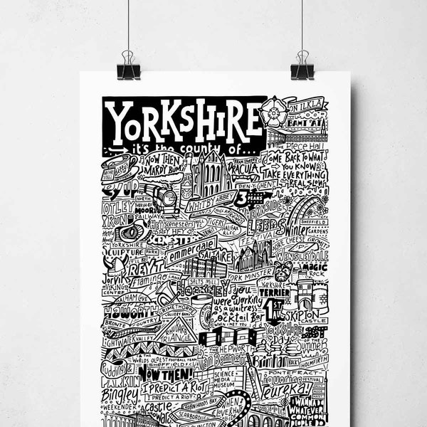Yorkshire Landmarks Wall Art | I Love Yorkshire Typography Print Poster | Yorkshire Gifts