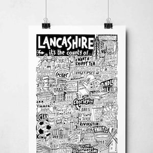 Lancashire Landmarks Wall Art | Lancashire Gifts Typography Print Poster