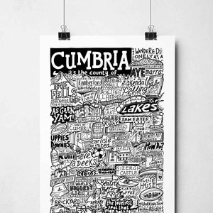 Cumbria Landmarks Wall Art | Cumbrian Gifts Print Poster | The Lake District Travel Artwork