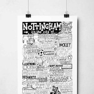 Nottingham Landmarks Wall Art / Lo mejor de Nottingham Gifts Tipografía Imprimir Póster