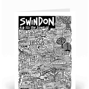 Swindon wenskaart | Ik hou van Swindon-illustratie | Wiltshire-verjaardagskaart