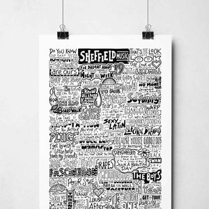 Sheffield Bands Wall Art Print | Sheffield Music Typography Poster | Sheffield Gifts Gallery Wall Art