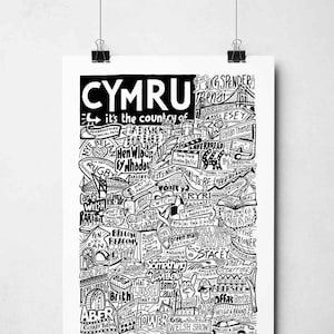 Cymru Wall Art Landmarks Typography Print | I Love Wales Poster | Welsh Gifts