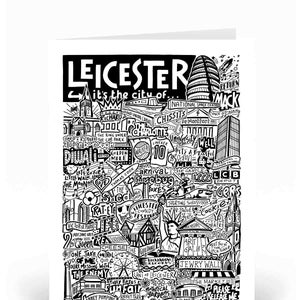 Carte de vœux Leicester | J’aime l’illustration de Leicester | Carte d'anniversaire | Voyage au Royaume-Uni | Carte de fin d'études