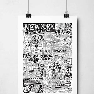 Stampa artistica da parete di New York City / Poster di viaggio negli USA / Illustrazione tipografica di New York / Stampa da parete della galleria