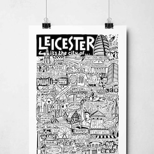 Leicester Wall Art / Leicester Landmarks Tipografía Imprimir Cartel / Regalos de la ciudad de Leicester / Cartel de viaje del Reino Unido