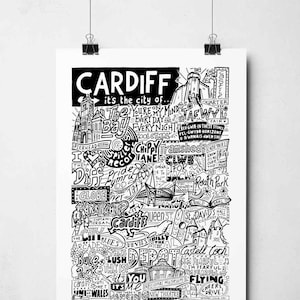 Cardiff Wahrzeichen Wandkunst | Caerdydd Geschenke | Walisische Typografie Print Poster