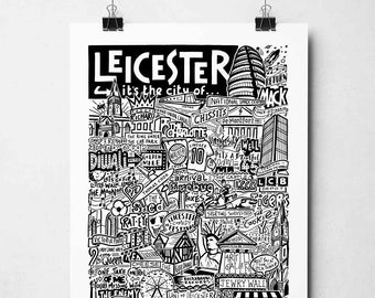 Leicester Wall Art | Leicester Landmarks Typography Print Poster | Leicester City Gifts | UK Travel Poster